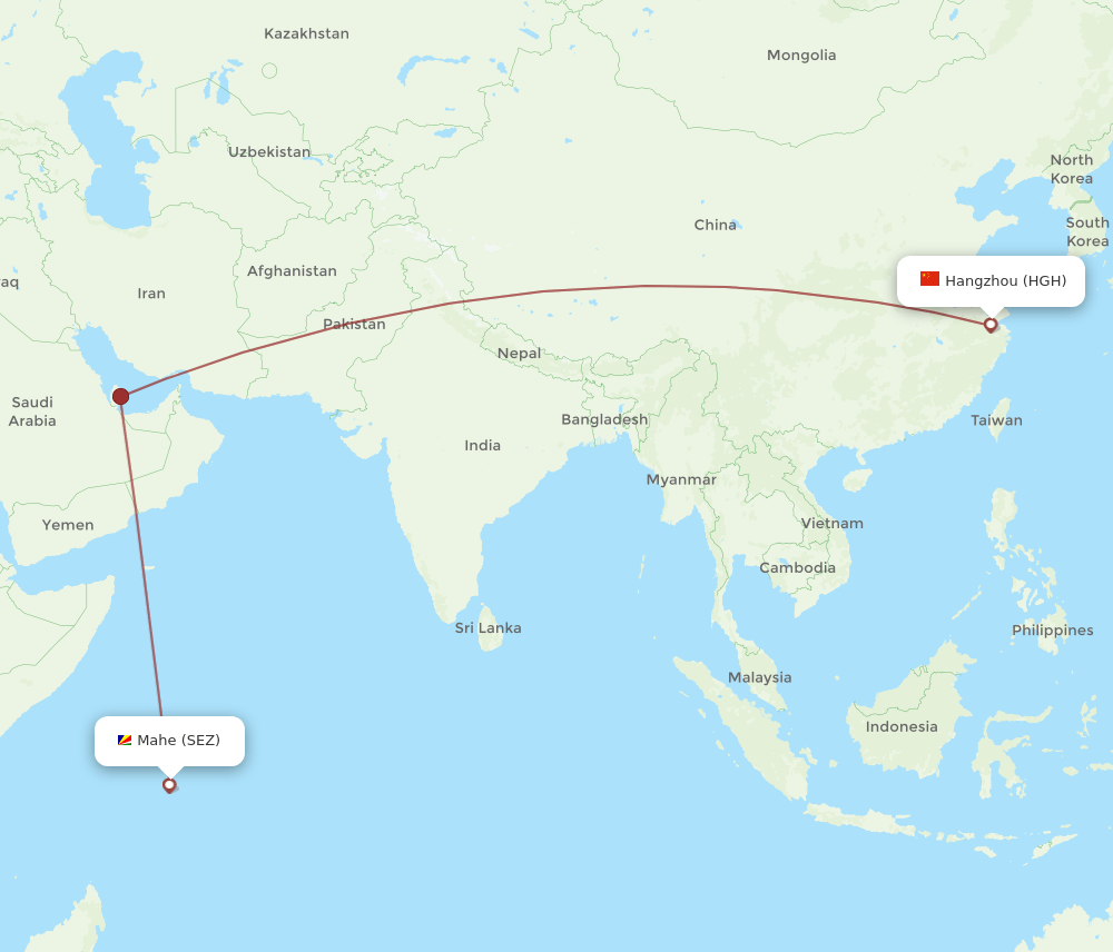 HGH to SEZ flights and routes map