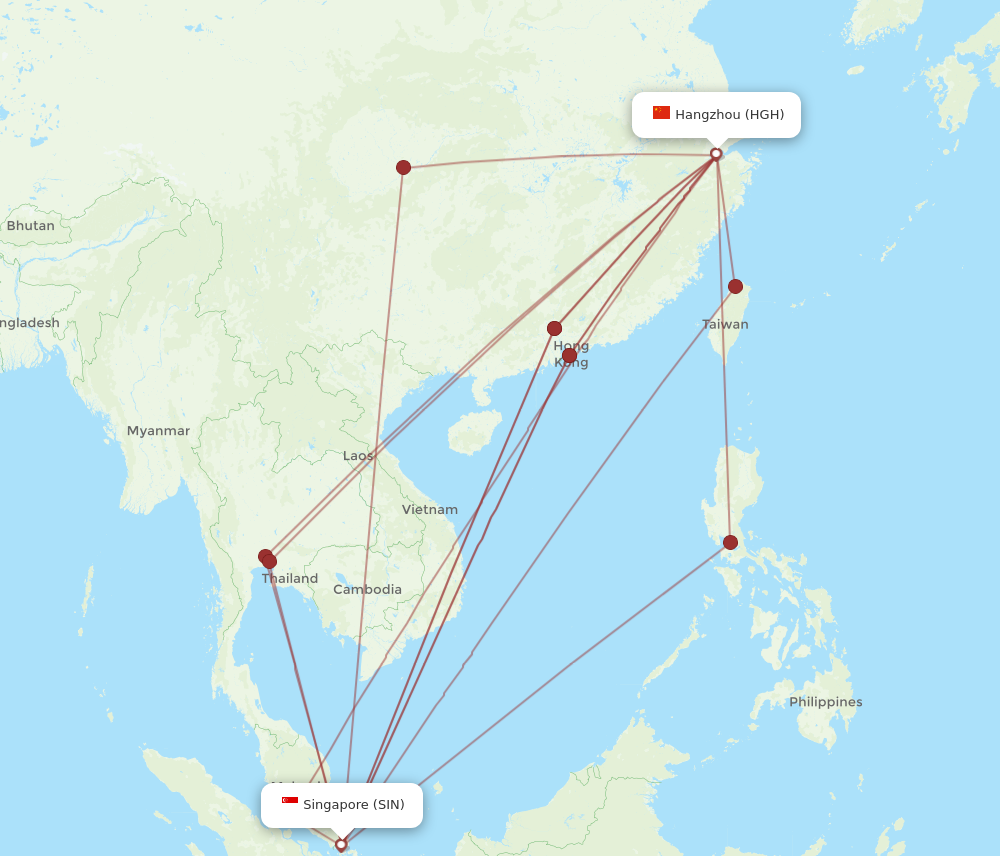 HGH to SIN flights and routes map