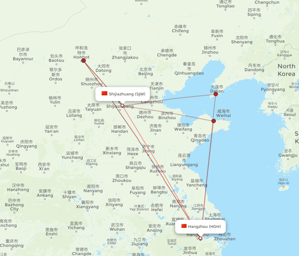 HGH to SJW flights and routes map