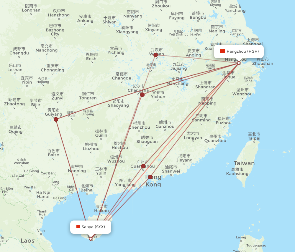 HGH to SYX flights and routes map