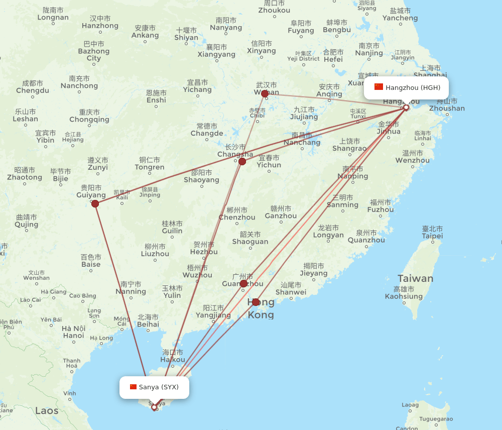 HGH to SYX flights and routes map