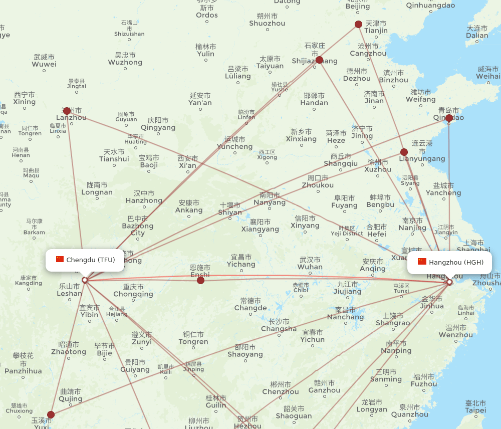 HGH to TFU flights and routes map
