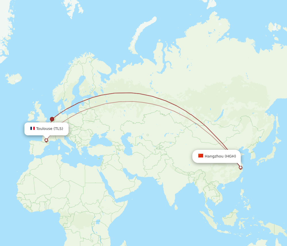 Hangzhou - Toulouse route map and flight paths