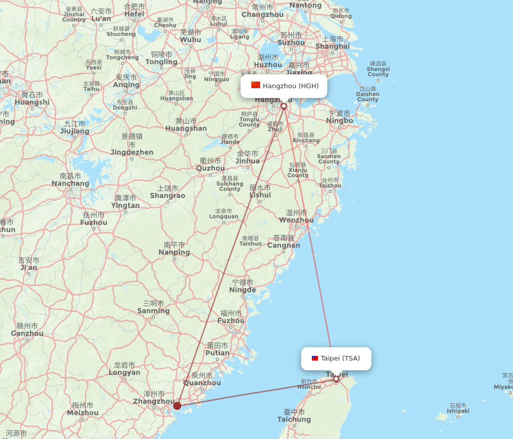 HGH to TSA flights and routes map