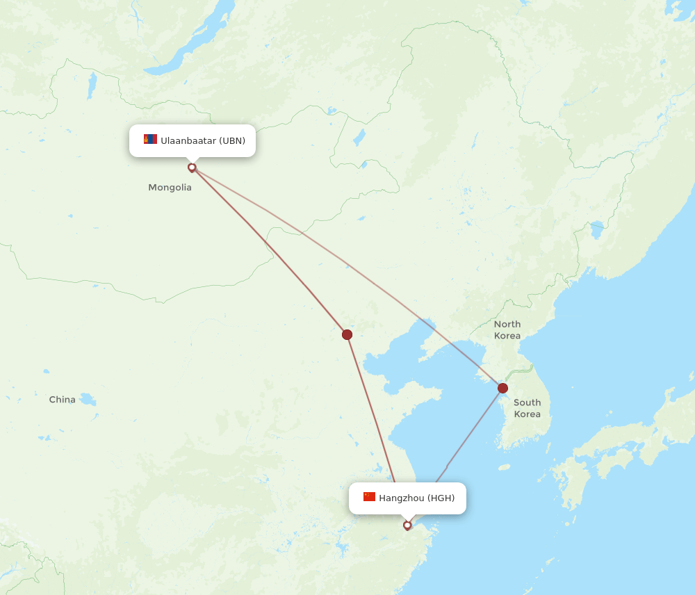 HGH to UBN flights and routes map