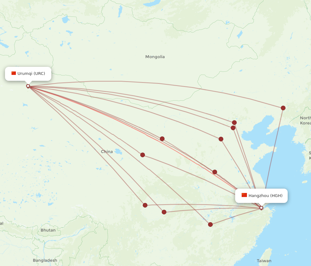 HGH to URC flights and routes map
