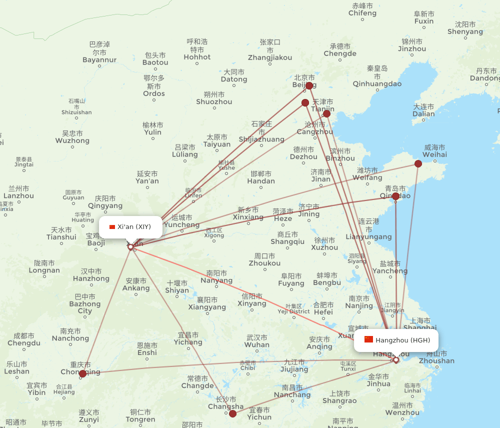 HGH-XIY flight routes