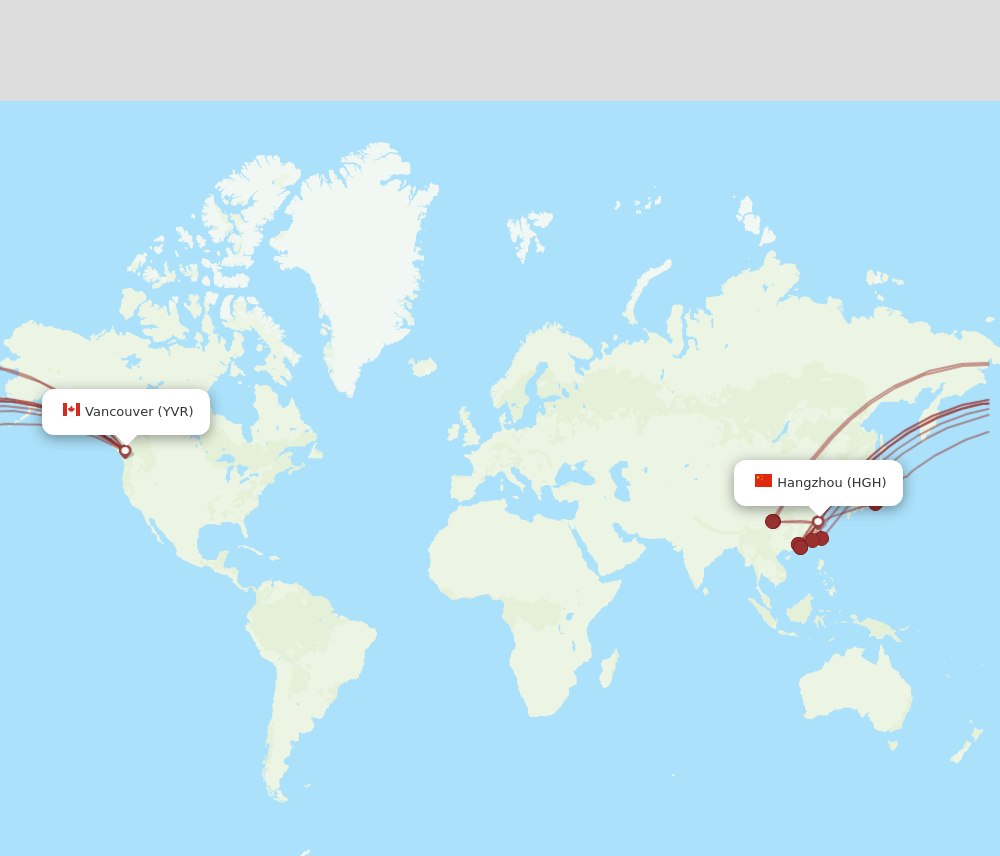Vancouver - Hangzhou route map and flight paths