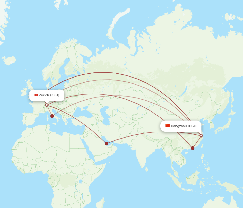 Zurich - Hangzhou route map and flight paths