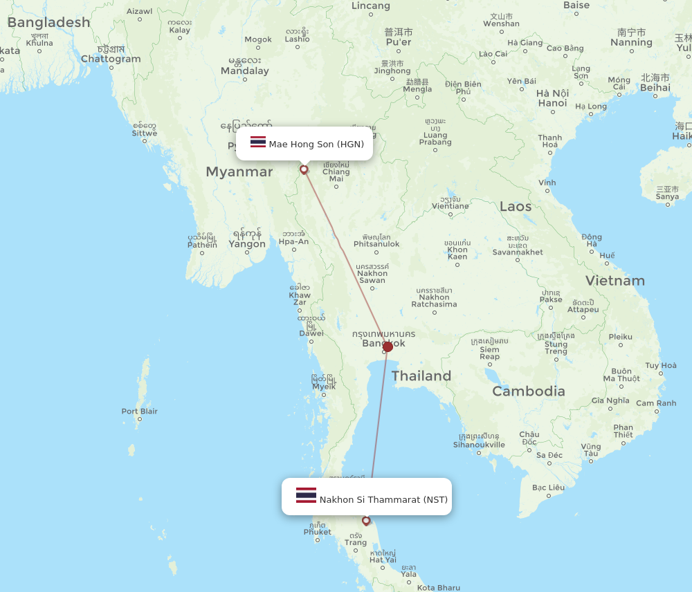 HGN to NST flights and routes map