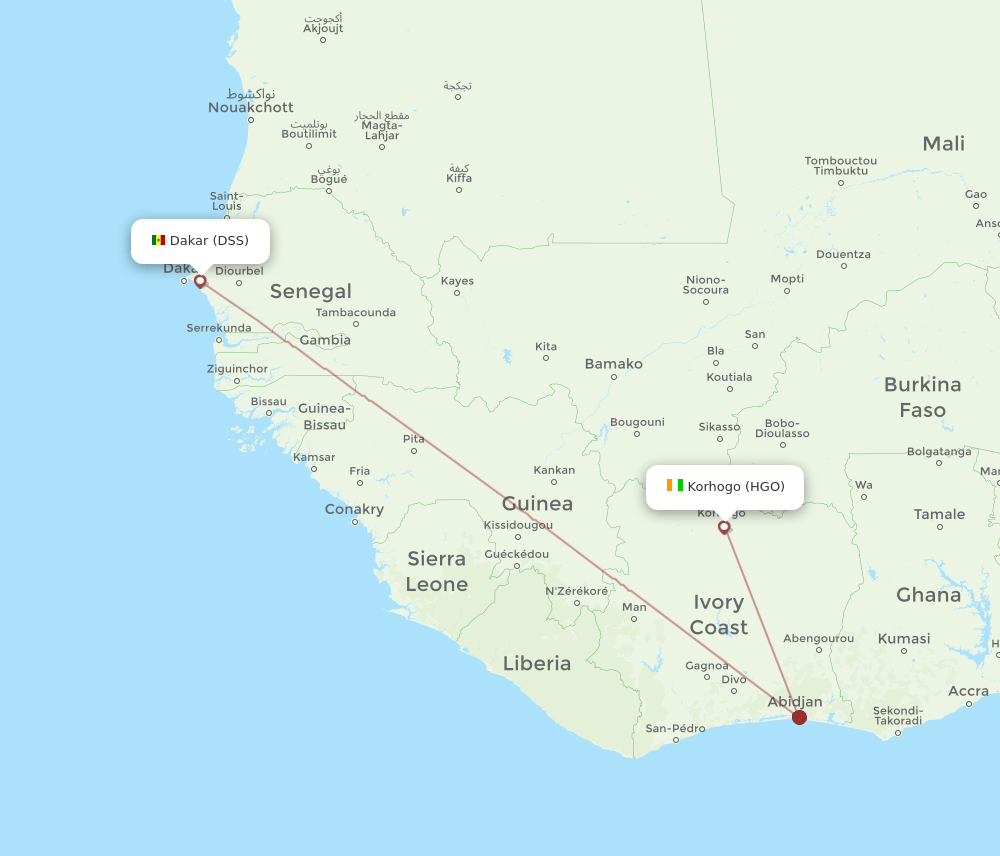 HGO to DSS flights and routes map