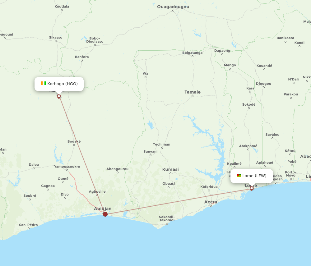 HGO-LFW flight routes