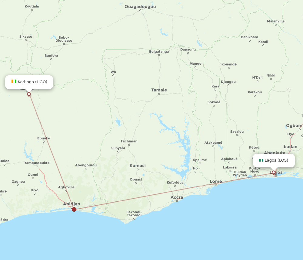 HGO to LOS flights and routes map