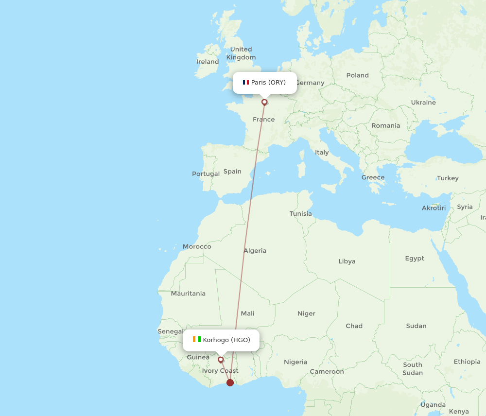 HGO to ORY flights and routes map