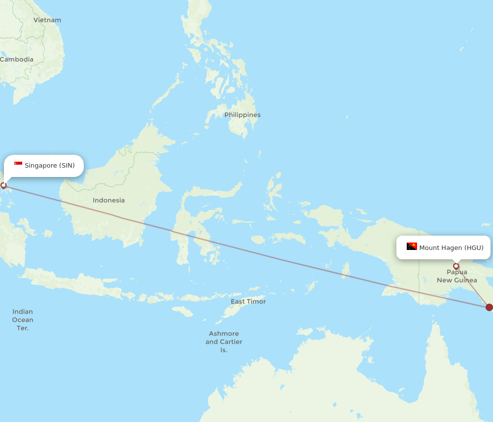 HGU to SIN flights and routes map