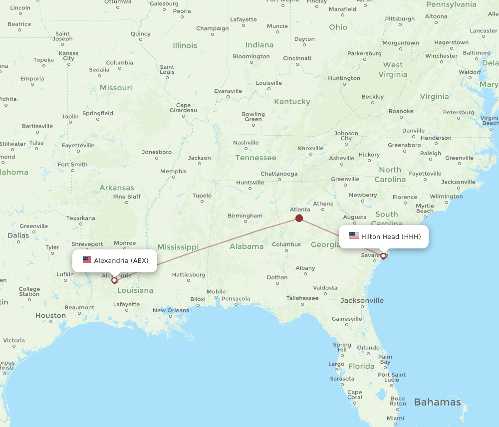 HHH-AEX flight routes