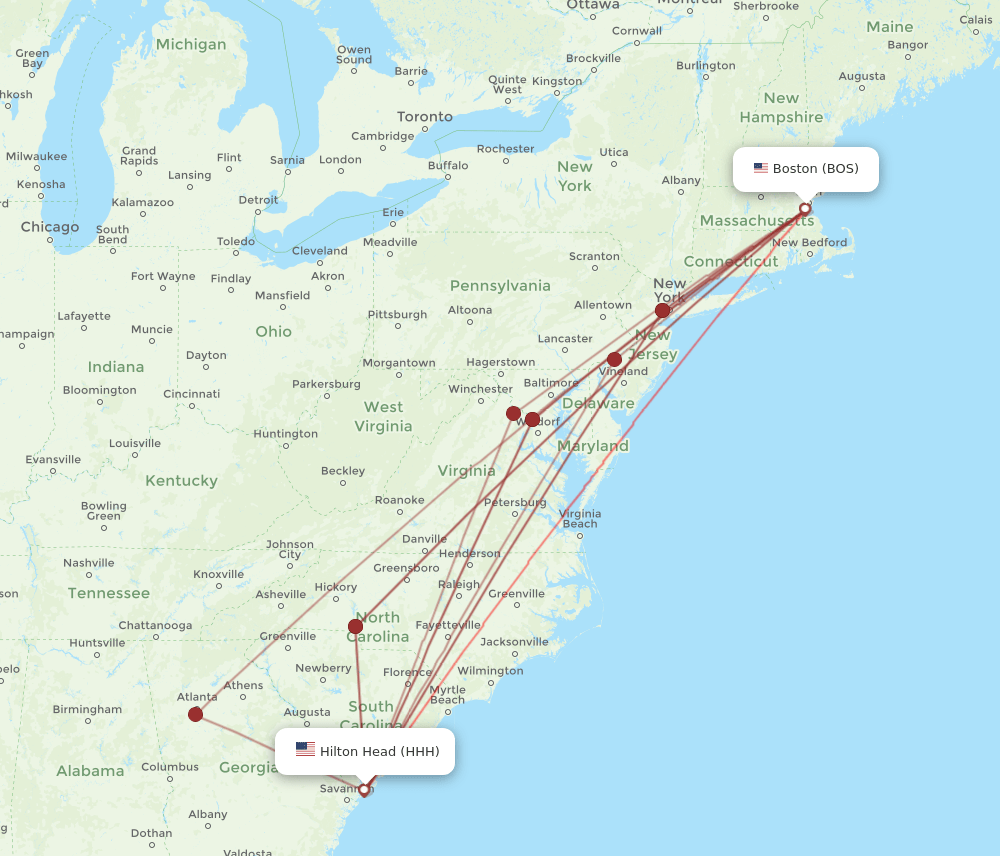 HHH-BOS flight routes