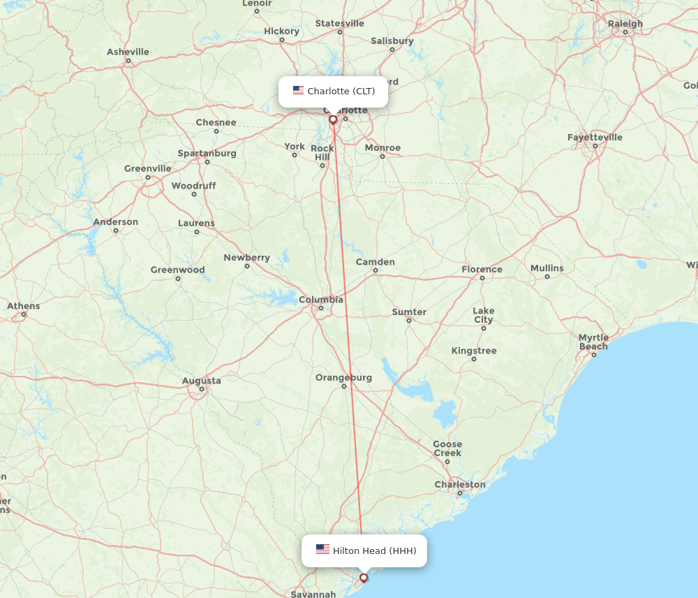 HHH to CLT flights and routes map