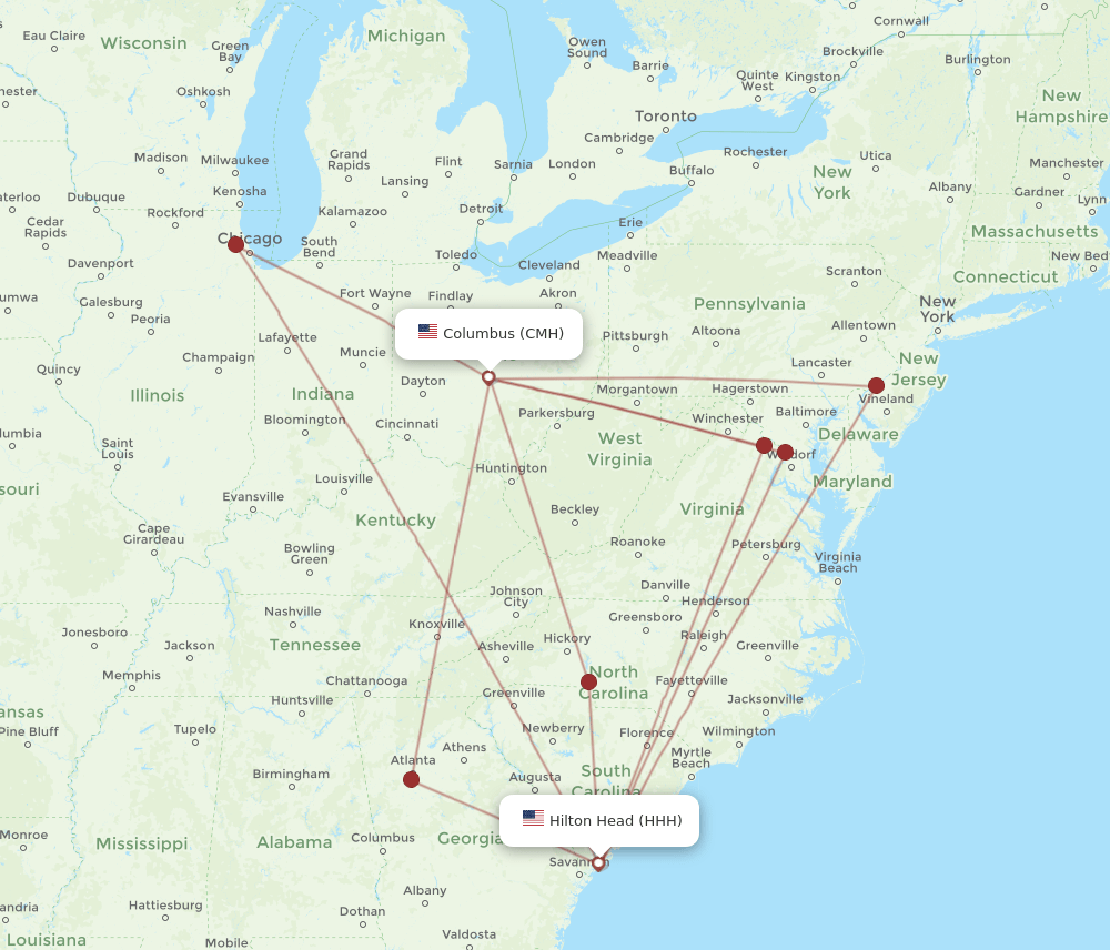HHH-CMH flight routes