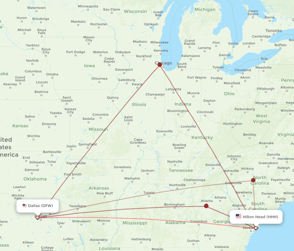 HHH to DFW flights and routes map