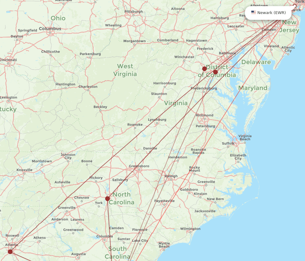HHH-EWR flight routes