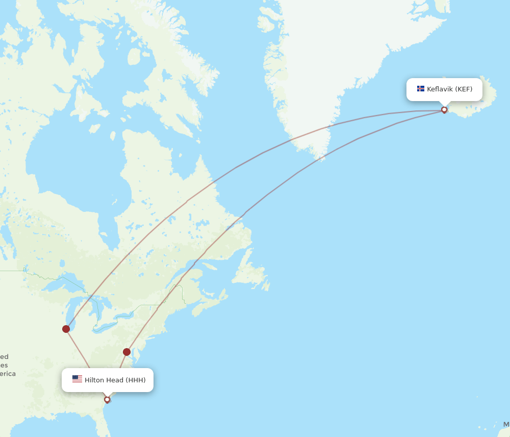 HHH to KEF flights and routes map