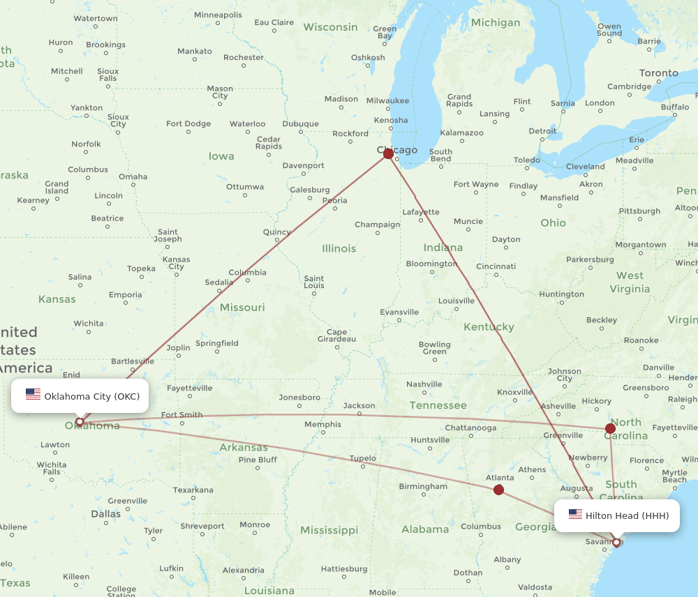 HHH to OKC flights and routes map