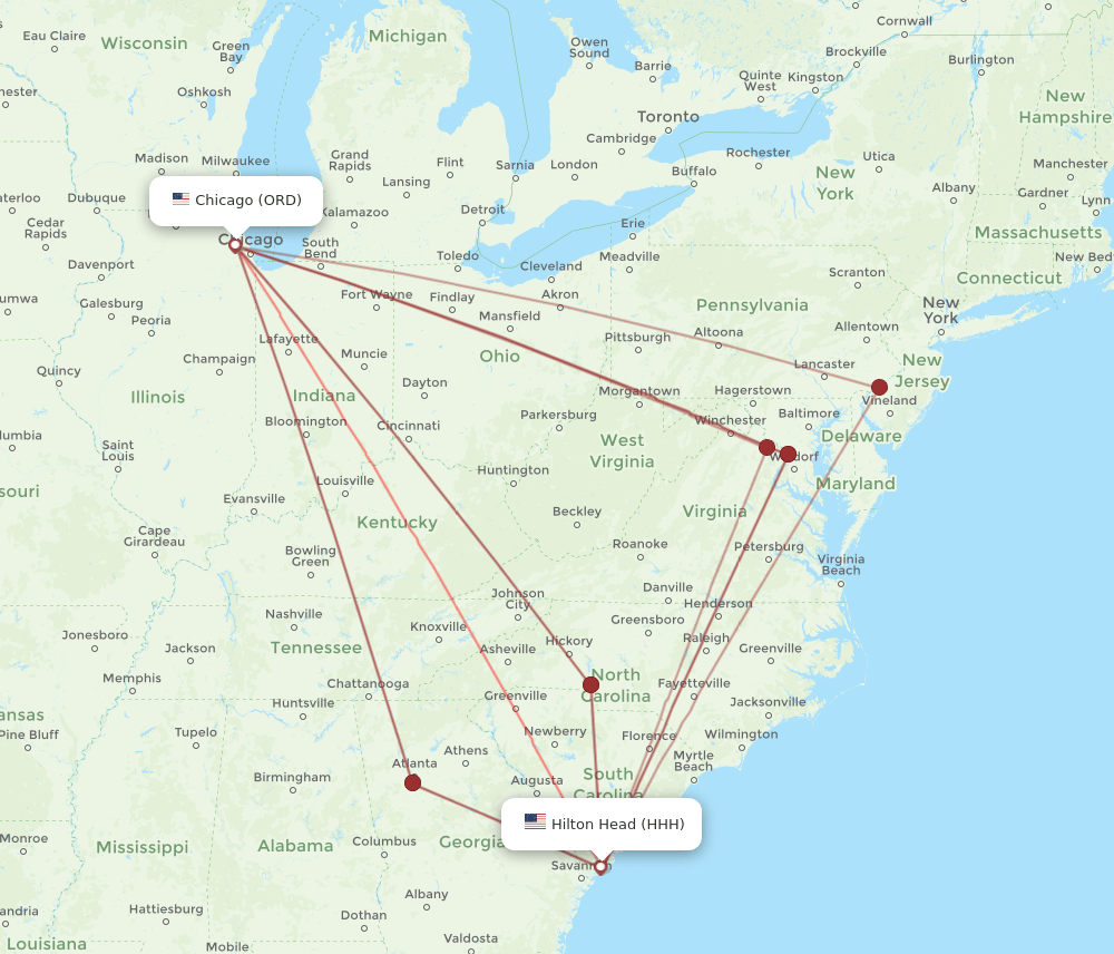 HHH-ORD flight routes