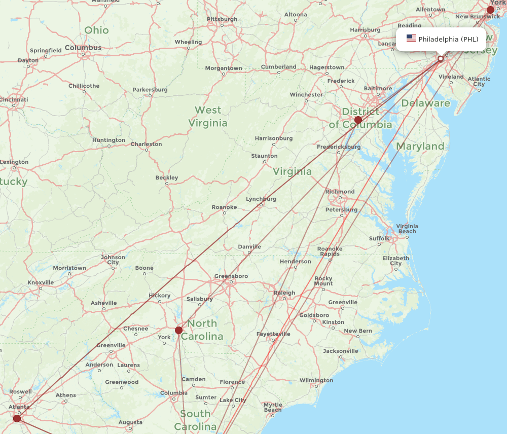 HHH-PHL flight routes