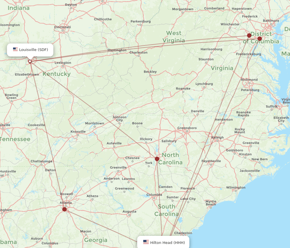 HHH-SDF flight routes