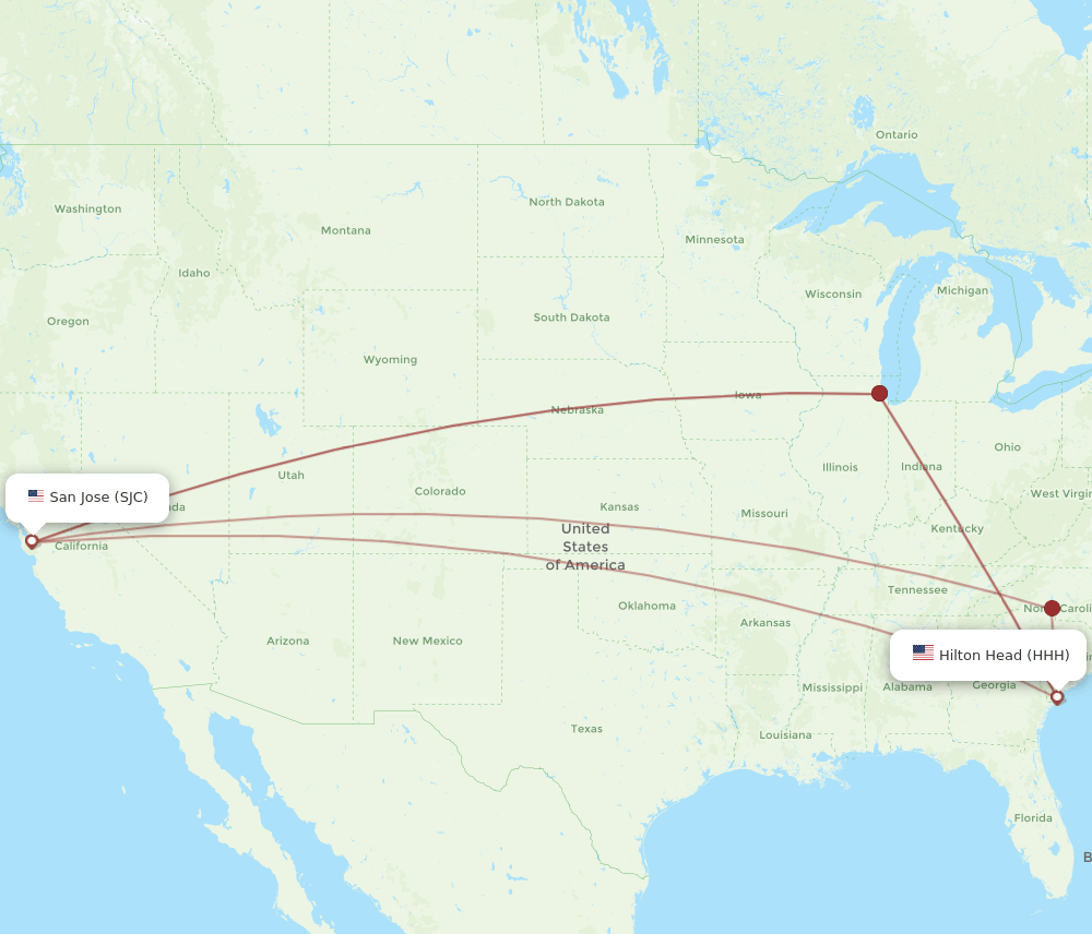 HHH-SJC flight routes