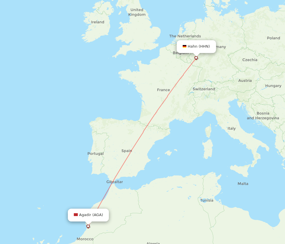 Hahn - Agadir route map and flight paths