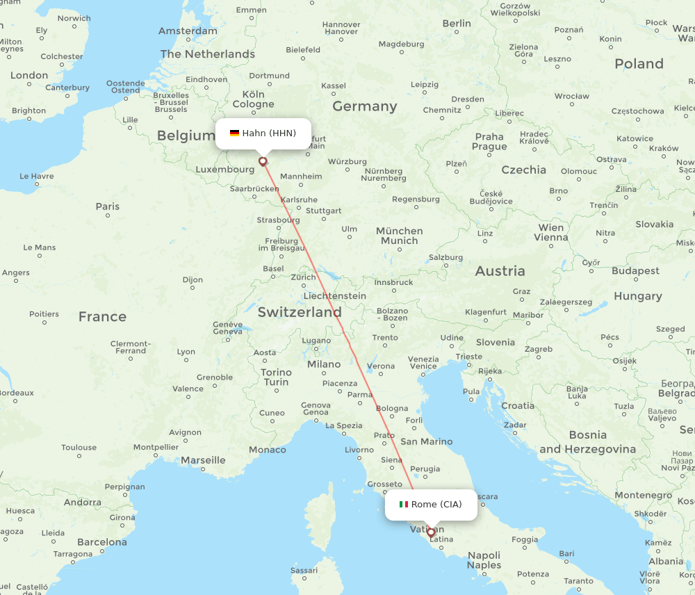 Rome - Hahn route map and flight paths