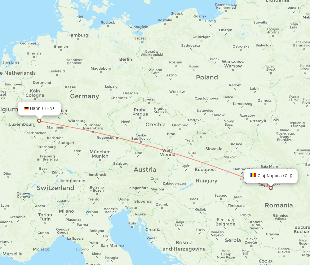 HHN to CLJ flights and routes map