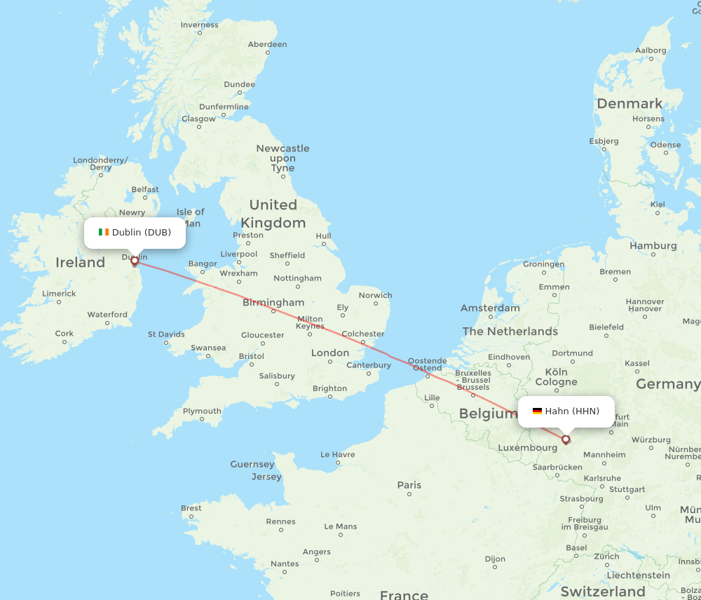 HHN to DUB flights and routes map