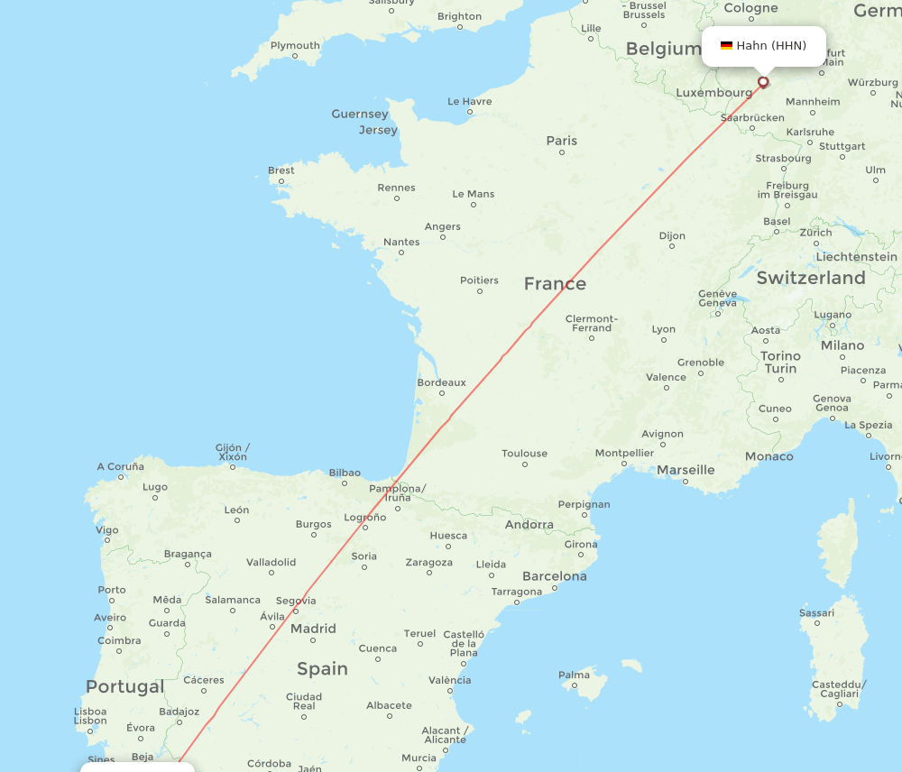 Hahn - Faro route map and flight paths