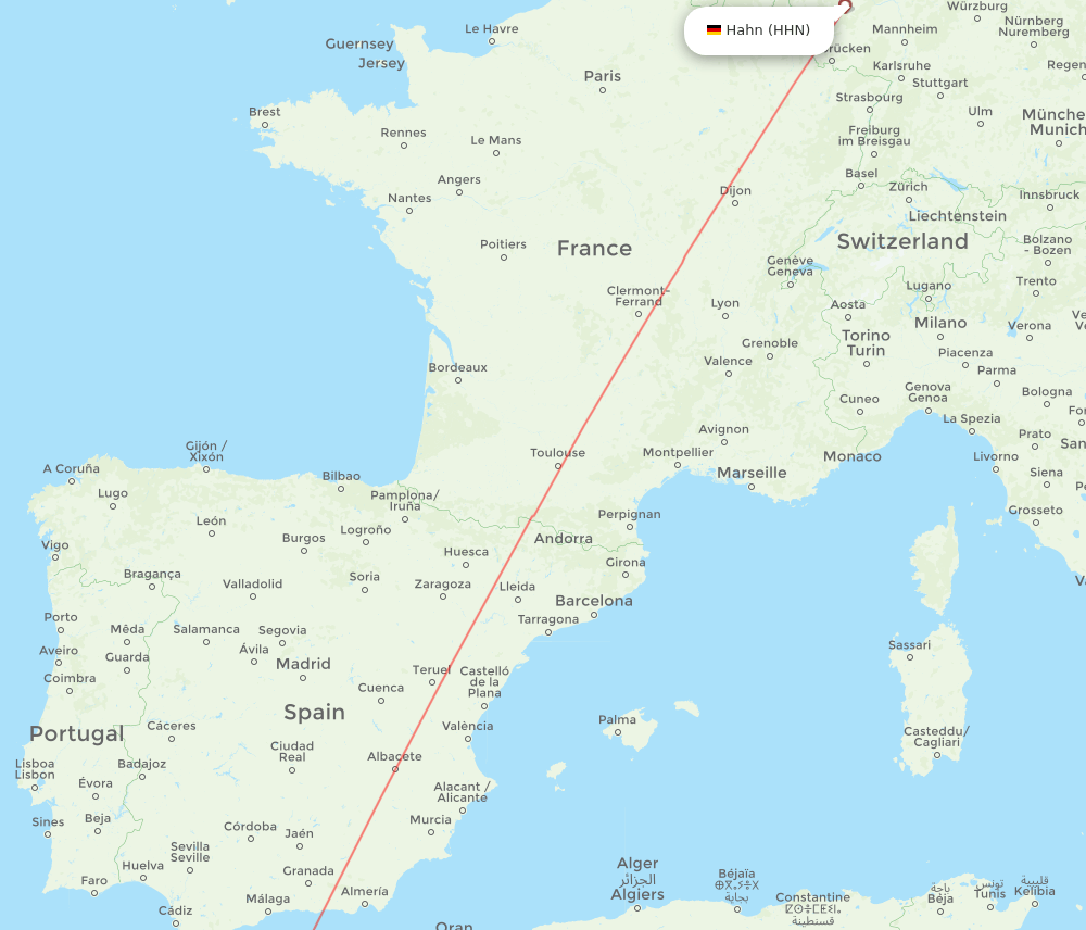 Hahn - Fes route map and flight paths