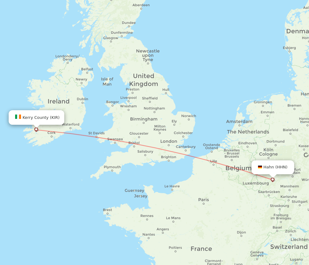 HHN to KIR flights and routes map