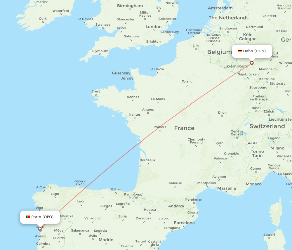 Hahn - Porto route map and flight paths