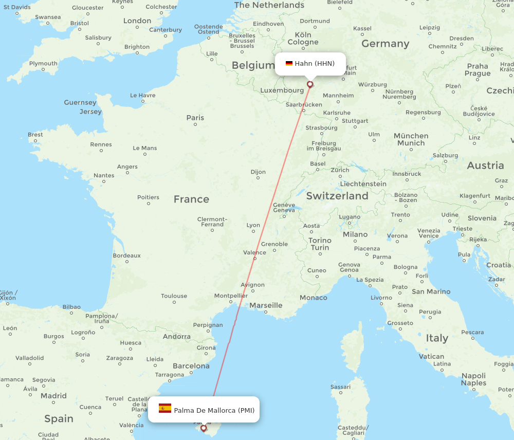 Hahn - Palma de Mallorca route map and flight paths