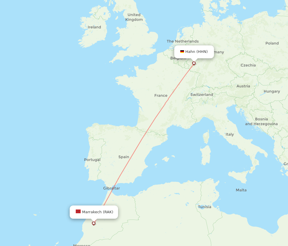 Hahn - Marrakech route map and flight paths