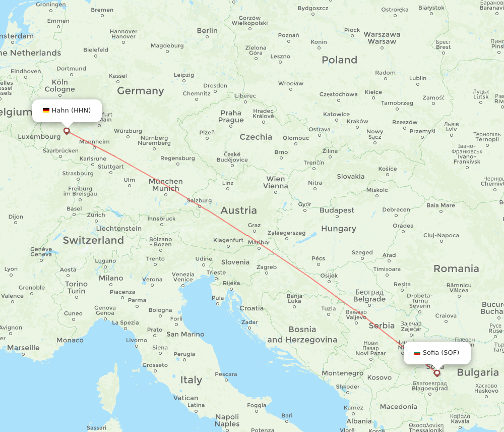 Hahn - Sofia route map and flight paths