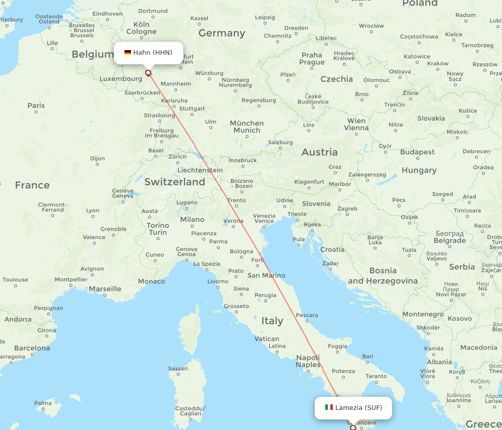 Hahn - Lamezia-Terme route map and flight paths