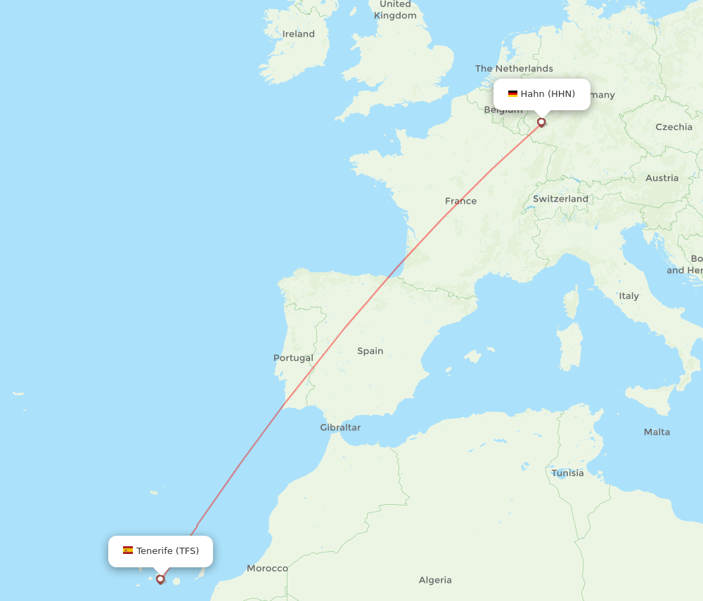 Hahn - Tenerife route map and flight paths