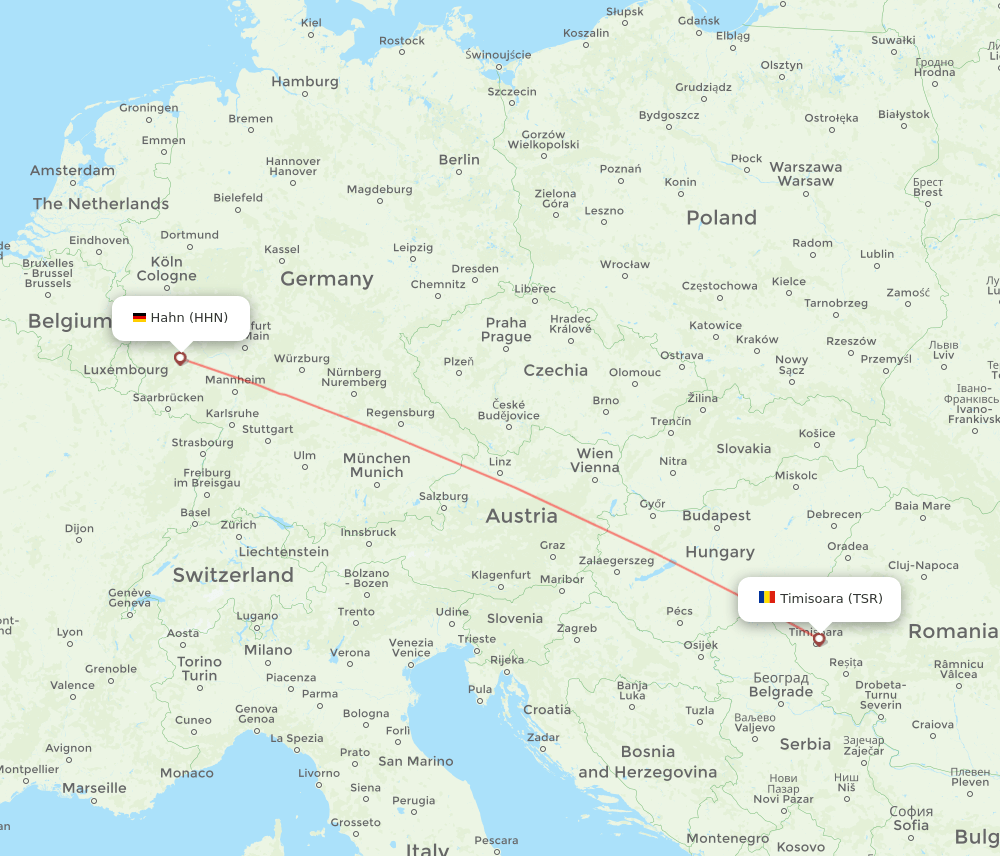 Hahn - Timisoara route map and flight paths