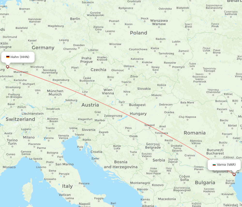 Hahn - Varna route map and flight paths