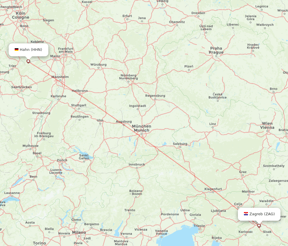 Hahn - Zagreb route map and flight paths
