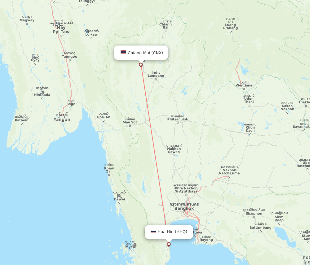 Hua Hin - Chiang Mai route map and flight paths