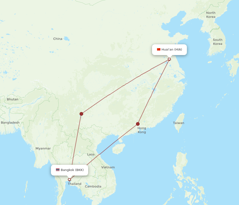 HIA to BKK flights and routes map