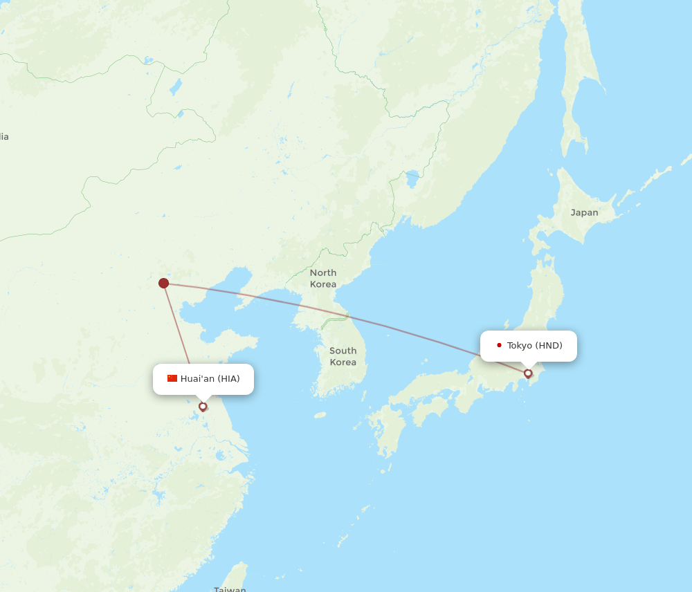 Tokyo - Huai'an route map and flight paths